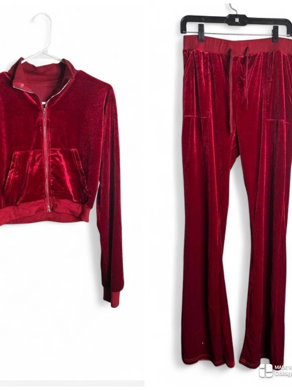 Velour Zip-Front Track Pants set- maroon